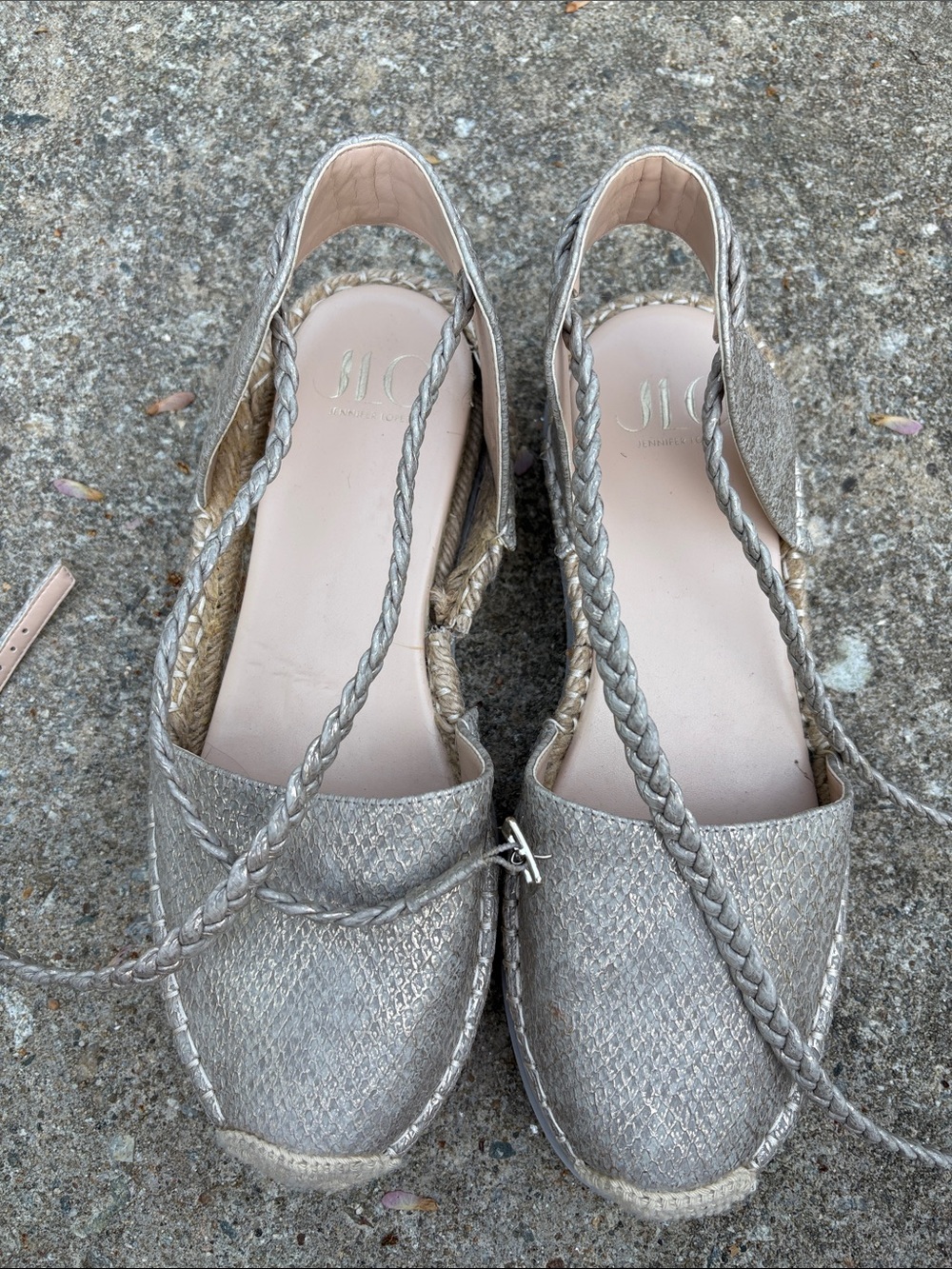 Women’s Metallic Silver Espadrille Wedge Sandals - Picture 3 of 4
